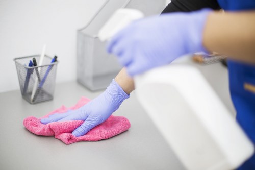 Commercial cleaning team working in a Battersea office environment