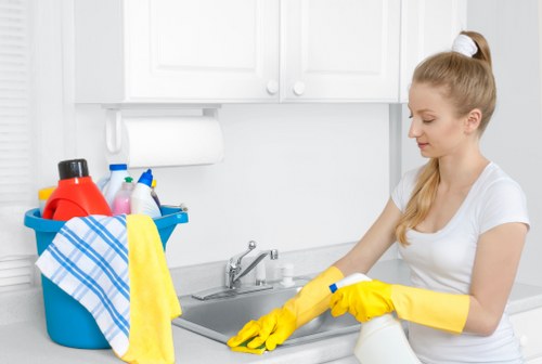 Technician preparing a carpet cleaning treatment in a Battersea flat